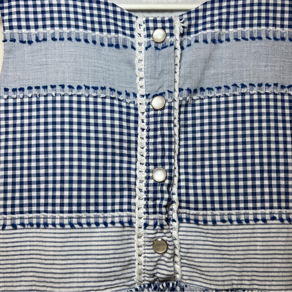 Genuine Kids By Oshkosh Navy And White Checkered Girls 5T PuffyDress Pearl Snaps - Picture 9 of 16